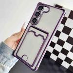 For Samsung Galaxy S23+ 5G Four-cornered Electroplated Card Bag TPU Phone Case(Purple)