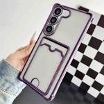 For Samsung Galaxy S22+ 5G Four-cornered Electroplated Card Bag TPU Phone Case(Purple)