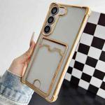 For Samsung Galaxy S21 FE 5G Four-cornered Electroplated Card Bag TPU Phone Case(Gold)