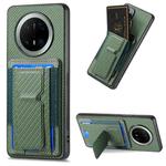 For Huawei Mate 70 Pro Carbon Fiber Fold Stand Elastic Card Bag Phone Case(Green)