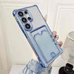 For Samsung Galaxy S23 Ultra 5G Gradient Glitter Plating TPU Phone Case with Card Slot(Bule)
