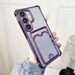 For Samsung Galaxy S24+ 5G Gradient Glitter Plating TPU Phone Case with Card Slot(Purple)