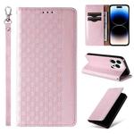 For iPhone 16 Pro Max Braided Embossed Strong Magnetic Leather Phone Case(Rose Gold)