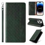 For iPhone 16 Pro Braided Embossed Strong Magnetic Leather Phone Case(Green)