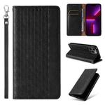 For iPhone 15 Pro Max Braided Embossed Strong Magnetic Leather Phone Case(Black)