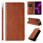For iPhone 15 Pro Max Braided Embossed Strong Magnetic Leather Phone Case(Brown)