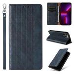 For iPhone 15 Pro Max Braided Embossed Strong Magnetic Leather Phone Case(Blue)
