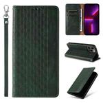 For iPhone 15 Pro Braided Embossed Strong Magnetic Leather Phone Case(Green)