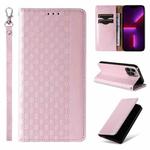 For iPhone 15 Pro Braided Embossed Strong Magnetic Leather Phone Case(Rose Gold)