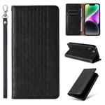 For iPhone 15 Braided Embossed Strong Magnetic Leather Phone Case(Black)