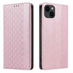 For iPhone 14 Plus Braided Embossed Strong Magnetic Leather Phone Case(Rose Gold)