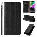 For iPhone 14 Braided Embossed Strong Magnetic Leather Phone Case(Black)