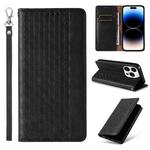 For iPhone 14 Pro Braided Embossed Strong Magnetic Leather Phone Case(Black)
