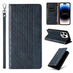 For iPhone 14 Pro Braided Embossed Strong Magnetic Leather Phone Case(Blue)