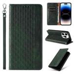 For iPhone 14 Pro Braided Embossed Strong Magnetic Leather Phone Case(Green)