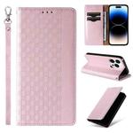 For iPhone 14 Pro Max Braided Embossed Strong Magnetic Leather Phone Case(Rose Gold)