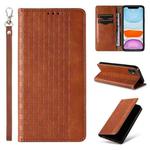 For iPhone 12 / 12 Pro Braided Embossed Strong Magnetic Leather Phone Case(Brown)