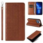 For iPhone 12 Pro Max Braided Embossed Strong Magnetic Leather Phone Case(Brown)