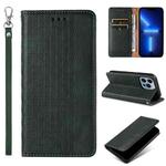 For iPhone 12 Pro Max Braided Embossed Strong Magnetic Leather Phone Case(Green)