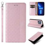 For iPhone 12 Pro Max Braided Embossed Strong Magnetic Leather Phone Case(Rose Gold)