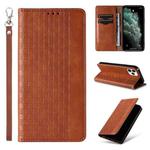 For iPhone 11 Pro Max Braided Embossed Strong Magnetic Leather Phone Case(Brown)