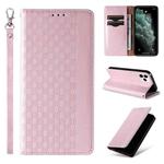 For iPhone 11 Pro Max Braided Embossed Strong Magnetic Leather Phone Case(Rose Gold)