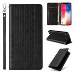 For iPhone X / XS Braided Embossed Strong Magnetic Leather Phone Case(Black)
