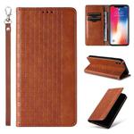 For iPhone X / XS Braided Embossed Strong Magnetic Leather Phone Case(Brown)