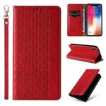 For iPhone X / XS Braided Embossed Strong Magnetic Leather Phone Case(Red)