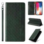 For iPhone X / XS Braided Embossed Strong Magnetic Leather Phone Case(Green)