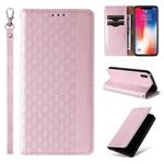 For iPhone X / XS Braided Embossed Strong Magnetic Leather Phone Case(Rose Gold)