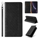 For iPhone XR Braided Embossed Strong Magnetic Leather Phone Case(Black)