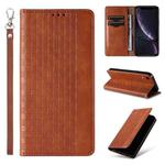 For iPhone XR Braided Embossed Strong Magnetic Leather Phone Case(Brown)