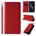 For iPhone XR Braided Embossed Strong Magnetic Leather Phone Case(Red)