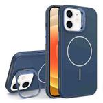 For iPhone 12 Organic Silicone Lens Holder MagSafe Phone Case(Blue)