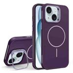 For iPhone 15 Organic Silicone Lens Holder MagSafe Phone Case(Purple)
