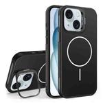 For iPhone 15 Organic Silicone Lens Holder MagSafe Phone Case(Black)