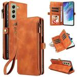 For Samsung Galaxy S21 FE 5G Fantasy Multifunctional Zipper Wallet Leather Phone Case(Brown)