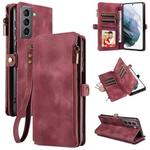 For Samsung Galaxy S21 5G Fantasy Multifunctional Zipper Wallet Leather Phone Case(Red)