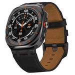 For Samsung Galaxy Watch Ultra 47mm Crazy Horse Leather Watch Band(Black+Black Buckle)