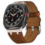 For Samsung Galaxy Watch Ultra 47mm Crazy Horse Leather Watch Band(Red Brown+Titanium Buckle)