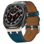 For Samsung Galaxy Watch Ultra 47mm Crazy Horse Leather Watch Band(Dark Blue+Titanium Buckle)