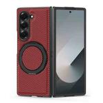 For Samsung Galaxy Z Fold3 5G Kevlar Carbon Fiber 360 Rotation MagSafe Holder Phone Case(Red)