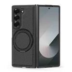 For Samsung Galaxy Z Fold3 5G Kevlar Carbon Fiber 360 Rotation MagSafe Holder Phone Case(Black)
