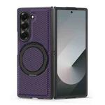 For Samsung Galaxy Z Fold3 5G Kevlar Carbon Fiber 360 Rotation MagSafe Holder Phone Case(Purple)