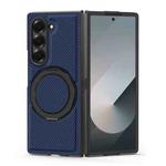 For Samsung Galaxy Z Fold3 5G Kevlar Carbon Fiber 360 Rotation MagSafe Holder Phone Case(Blue)