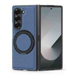 For Samsung Galaxy Z Fold3 5G Kevlar Carbon Fiber 360 Rotation MagSafe Holder Phone Case(Far Peak blue)