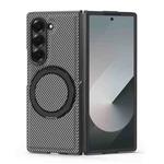 For Samsung Galaxy Z Fold4 Kevlar Carbon Fiber 360 Rotation MagSafe Holder Phone Case(Gray)