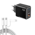 PD41 GaN PD 45W + USB Charger with USB-C to USB-C / 8 Pin Data Cable for iPhone, EU Plug(Black)