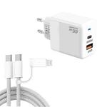 PD41 GaN PD 45W + USB Charger with USB-C to USB-C / 8 Pin Data Cable for iPhone, EU Plug(White)